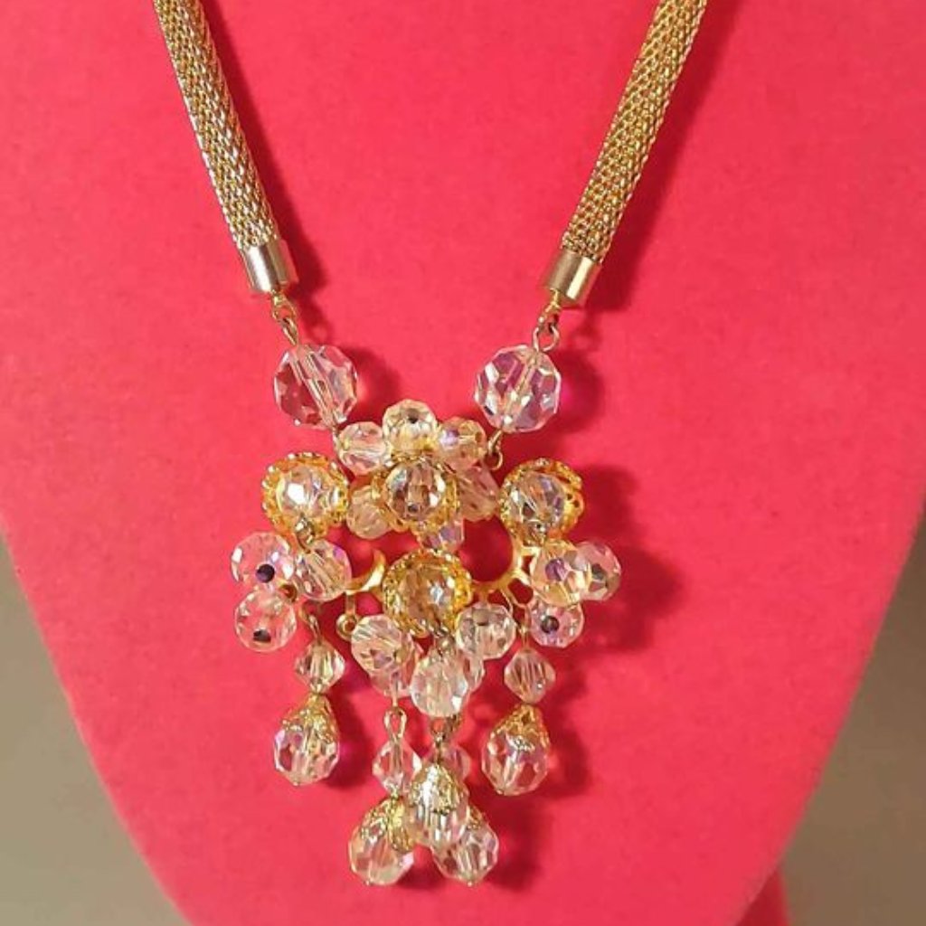 Juliana Cascading Aurora Borealis Crystal Mesh Necklace By Delizza & Elster,1960